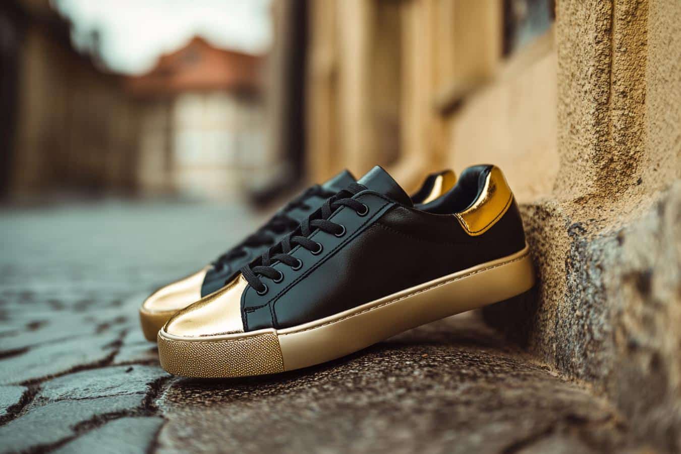 baskets noires dorees femmes