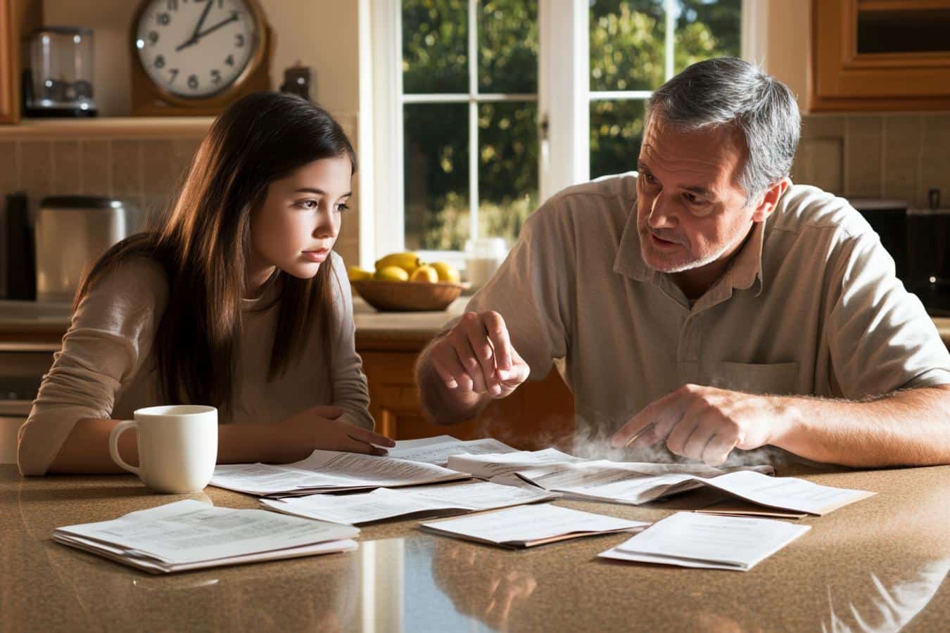 famille discutant finances a la maison